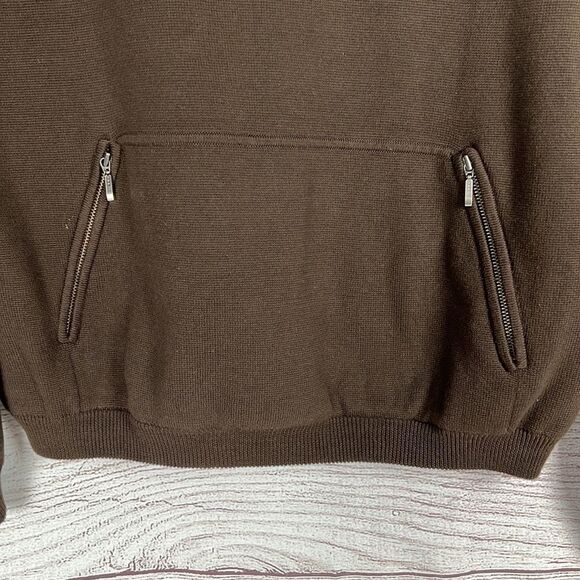 New BELFORD 1/4 Zip Sweater Pullover Kangaroo Pocket Brown Cotton Mock Neck M - Picture 5 of 12